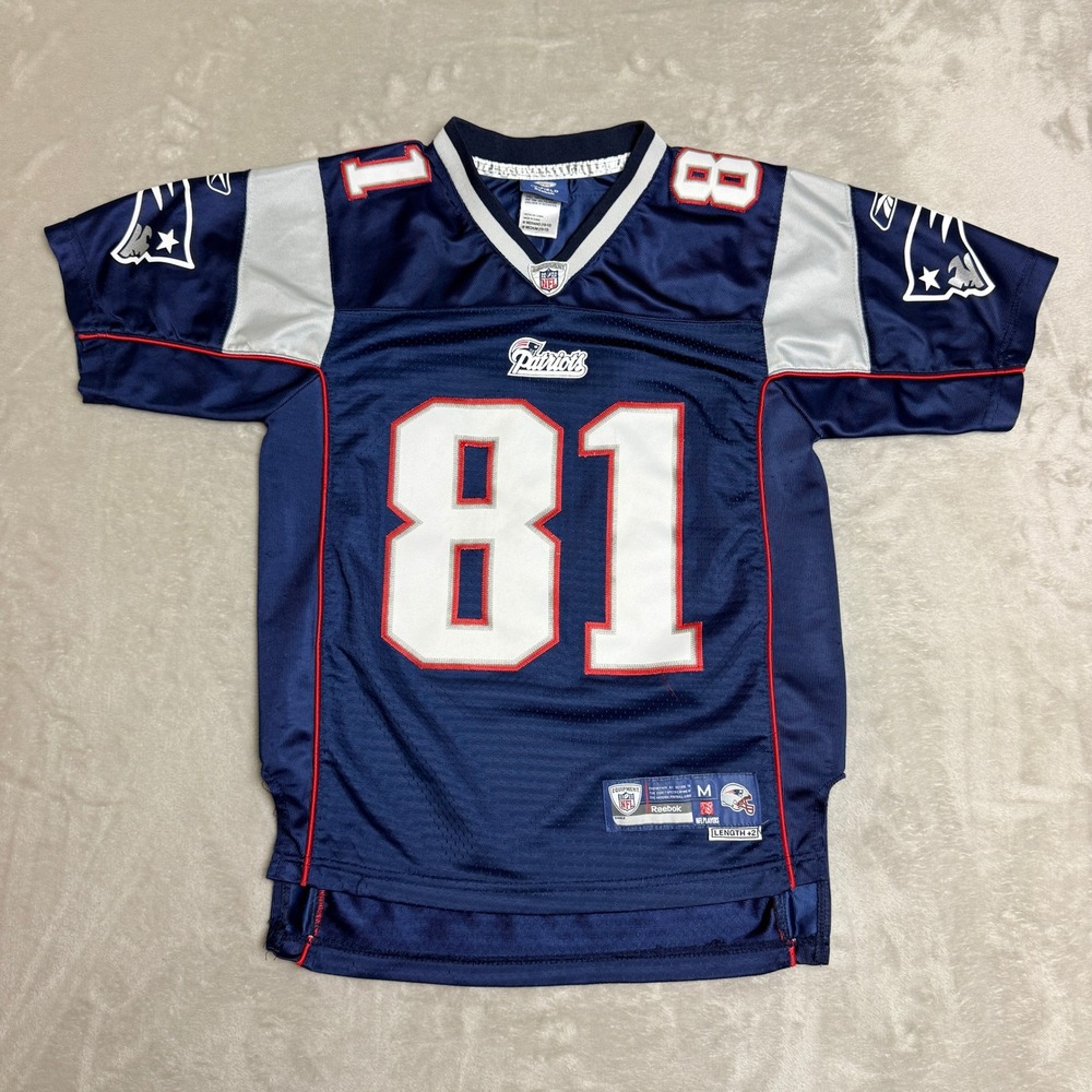 Vintage Reebok Randy Moss Patriots Jersey Kids M 10-12 Navy Stitched NFL Y2K 00s
